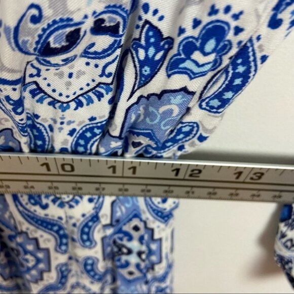 Anthropologie Paisley Print Romper Long Sleeves Blue White Bohemian XS Elevenses - Picture 9 of 16